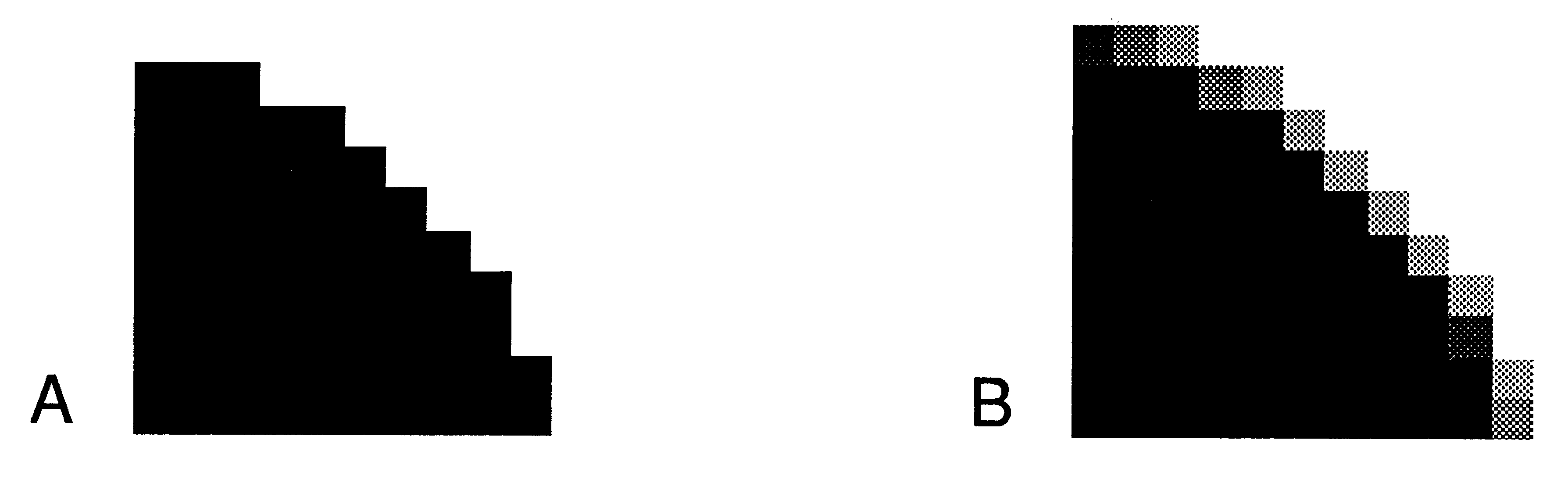 Magnified
object silhouette A) without and B) with anti-aliasing
