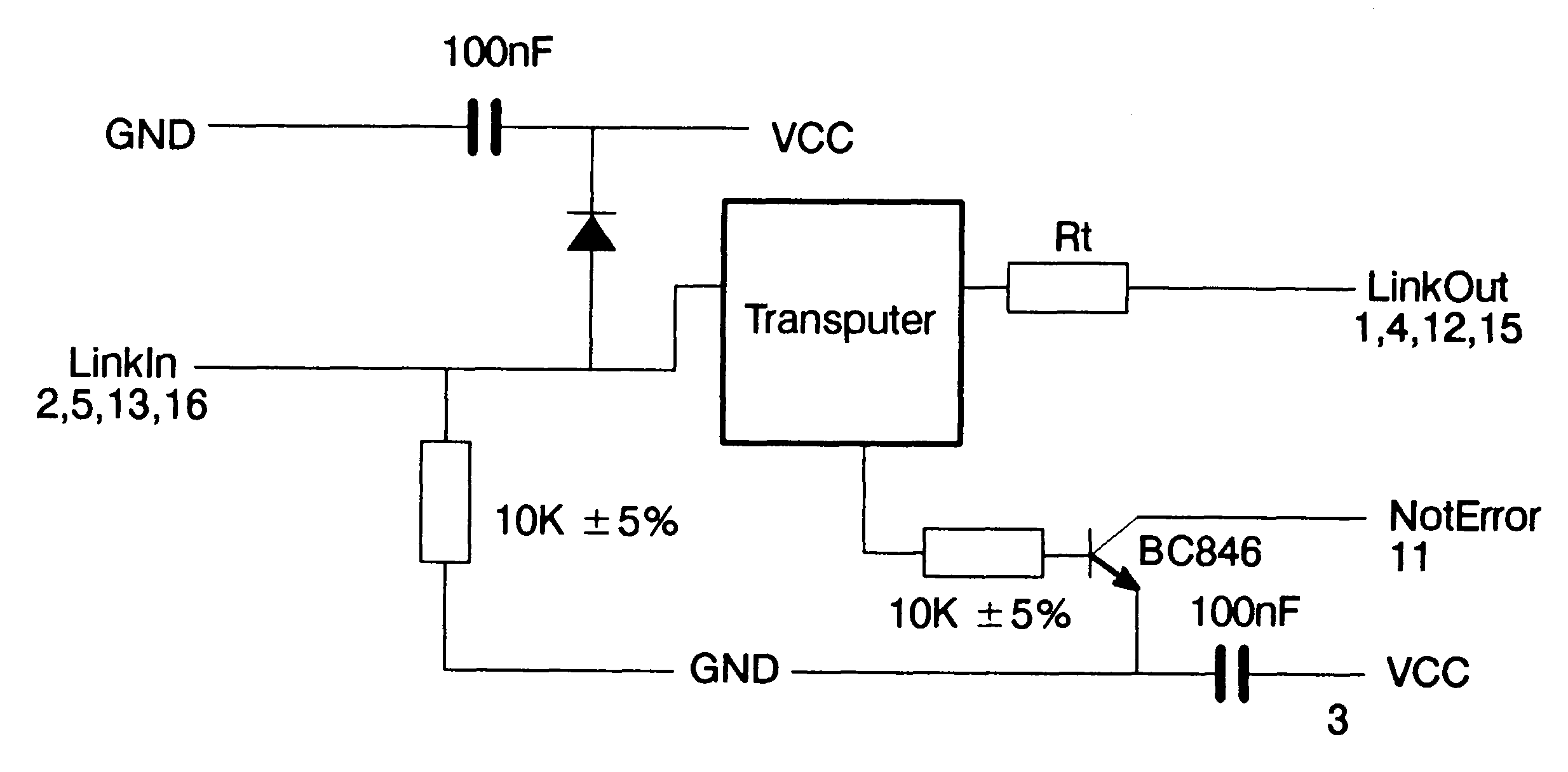 Recommended
circuit between TRAM pins and transputer